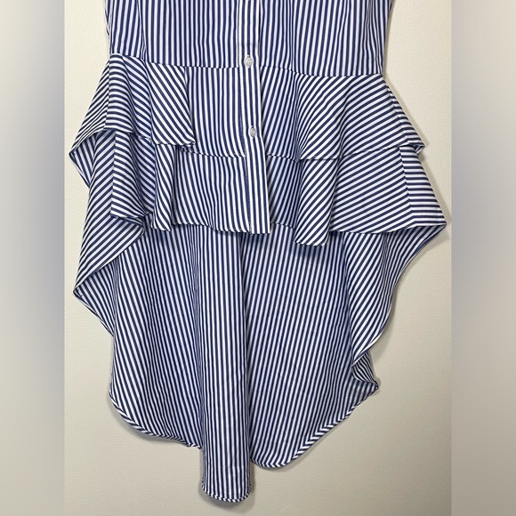 NWT English Factory Blouse Blue White Sleeveless Top Small Equestrian - Picture 3 of 10